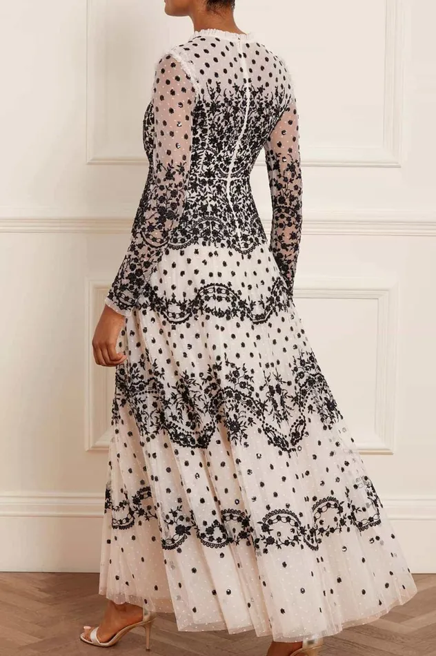 Women Embellished Dresses Needle and Thread Beatrice Long Sleeve Gown Champagne