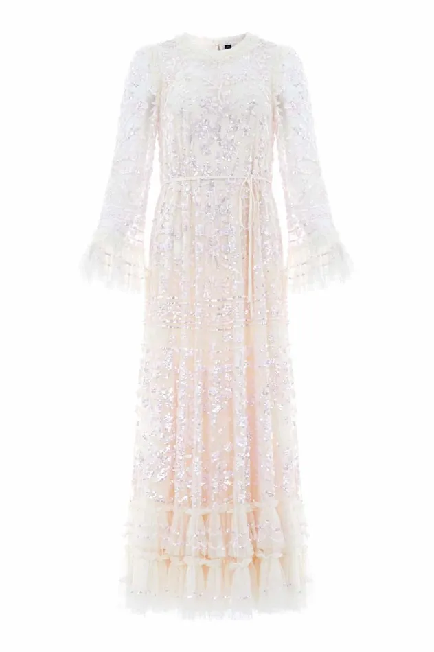 Women Embellished Dresses Needle and Thread Celia Long Sleeve Ankle Gown Champagne