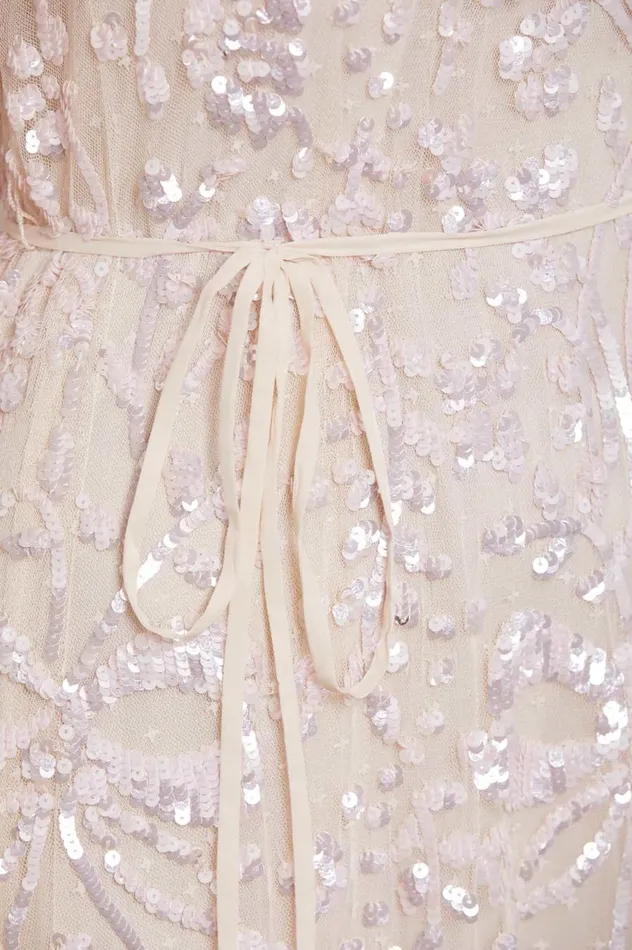 Women Embellished Dresses Needle and Thread Celia Long Sleeve Ankle Gown Champagne
