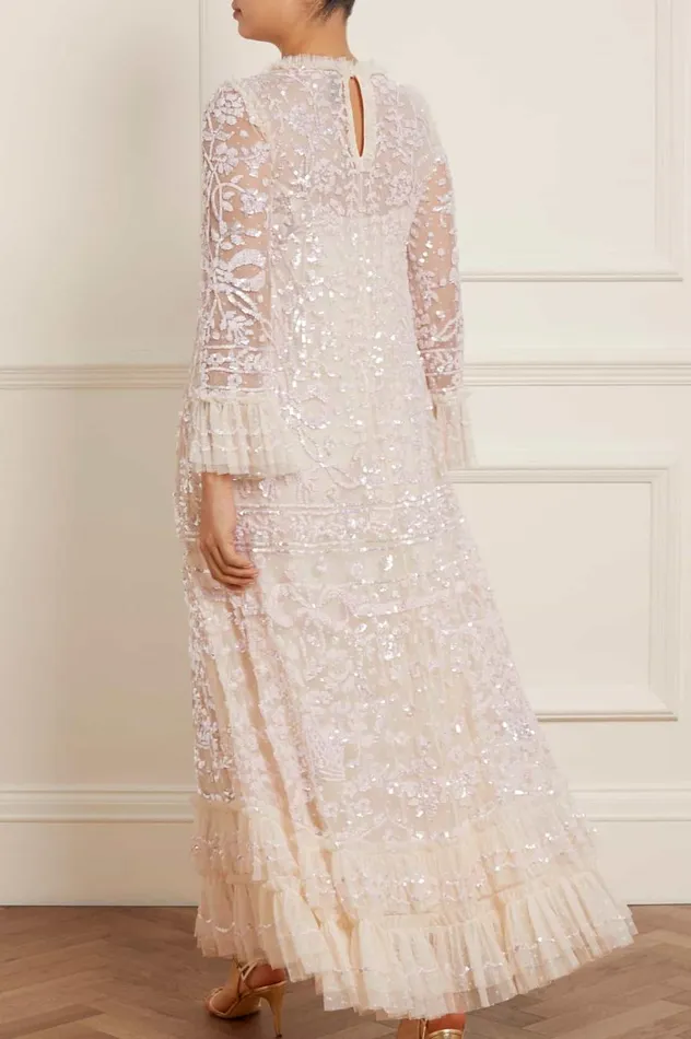 Women Embellished Dresses Needle and Thread Celia Long Sleeve Ankle Gown Champagne