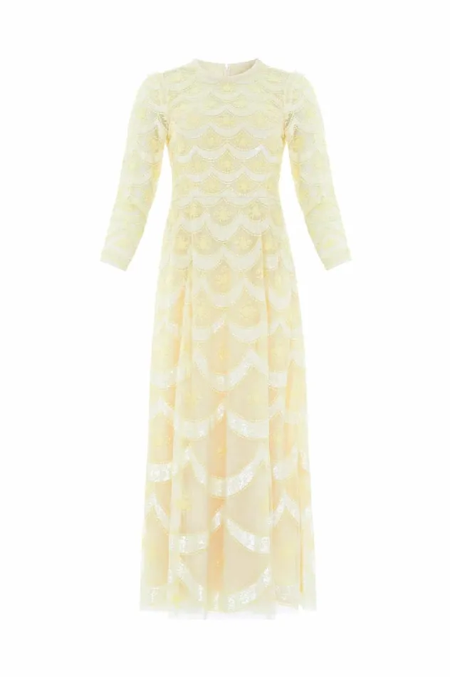 Women Embellished Dresses Needle and Thread Fifi Long Sleeve Ankle Gown Yellow
