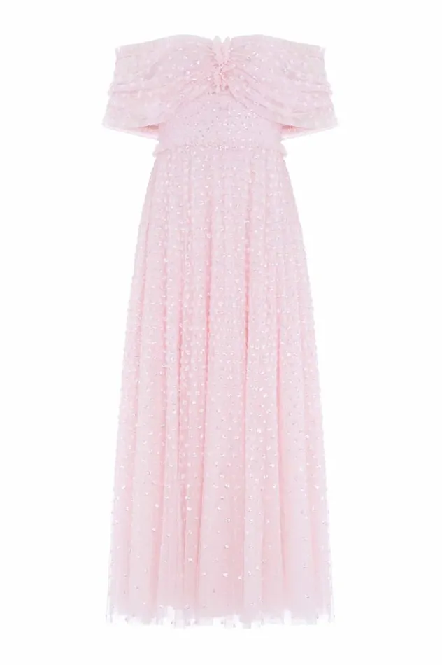 Women Embellished Dresses Needle and Thread Grace Gloss OffShoulder Ankle Gown Pink