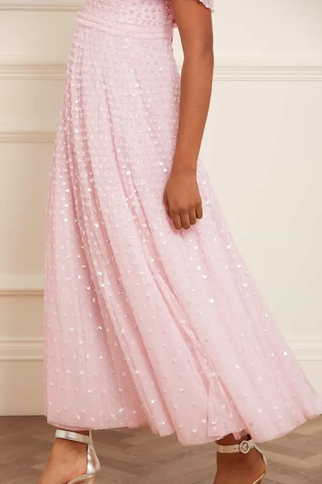 Women Embellished Dresses Needle and Thread Grace Gloss OffShoulder Ankle Gown Pink