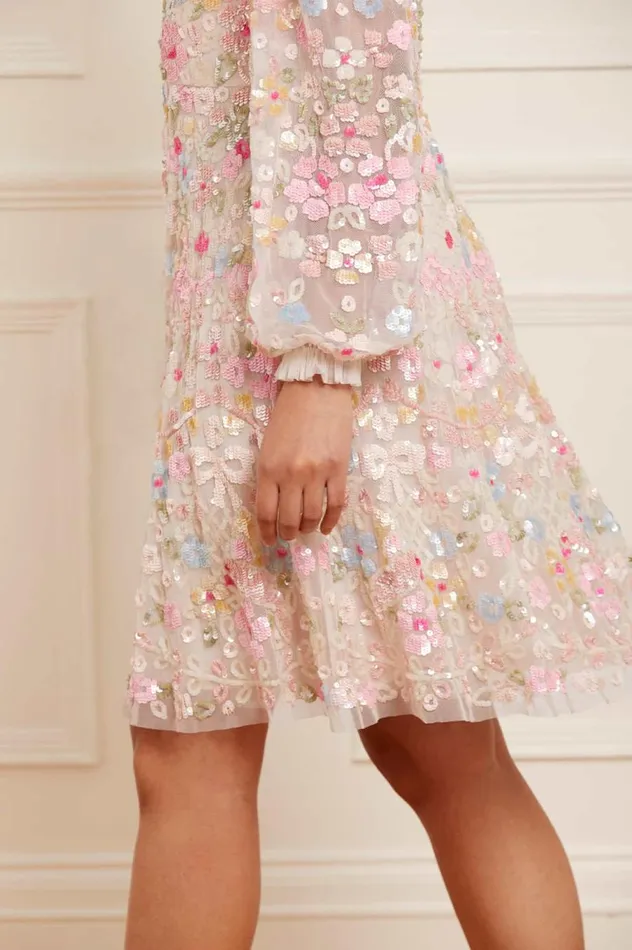 Women Embellished Dresses Needle and Thread Shimmer Fairytale VNeck Mini Dress Champagne Women Embellished Dresses Needle and Thread Shimmer Fairytale VNeck Mini Dress Champagne