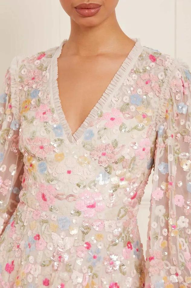 Women Embellished Dresses Needle and Thread Shimmer Fairytale VNeck Mini Dress Champagne Women Embellished Dresses Needle and Thread Shimmer Fairytale VNeck Mini Dress Champagne