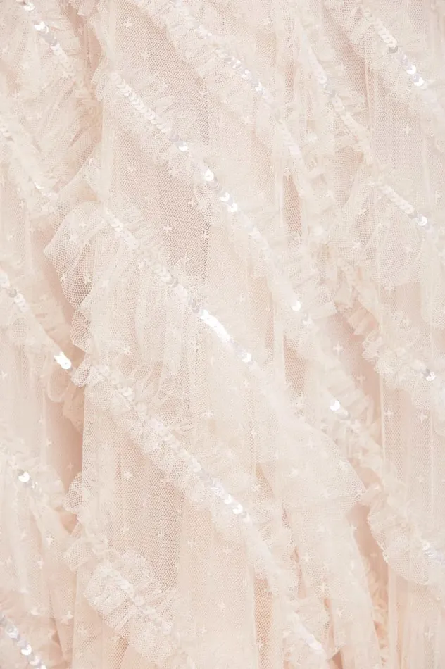 Women Embellished Dresses Needle and Thread Spiral Sequin VNeck Ankle Gown Champagne