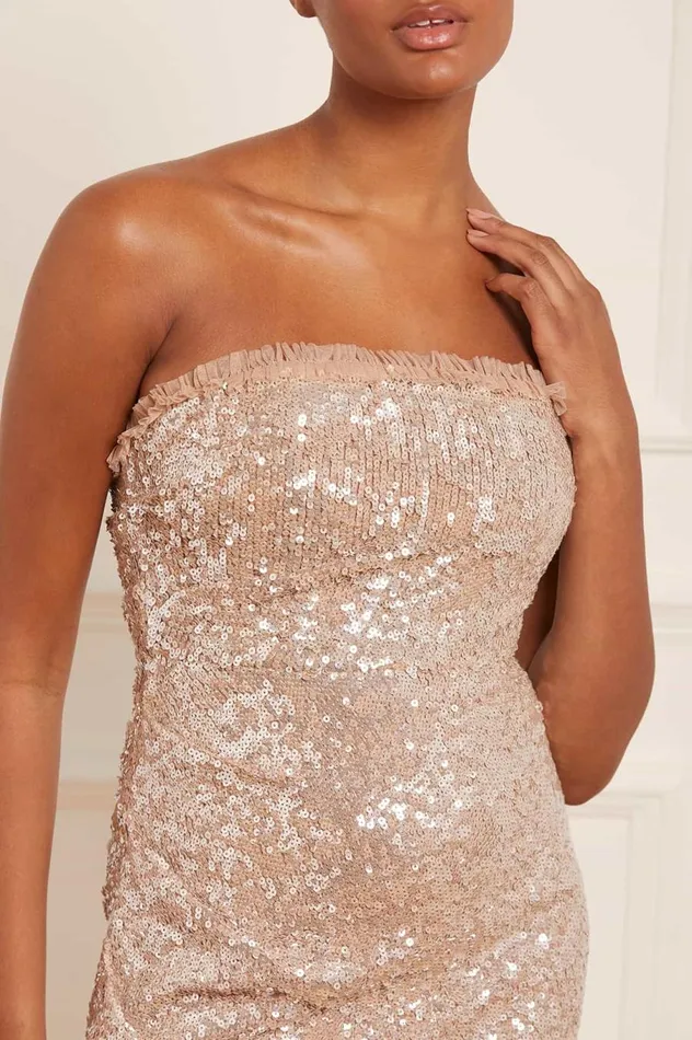 Women Embellished Dresses Needle and Thread Stellar Gloss Strapless Ankle Gown Gold Women Embellished Dresses Needle and Thread Stellar Gloss Strapless Ankle Gown Gold