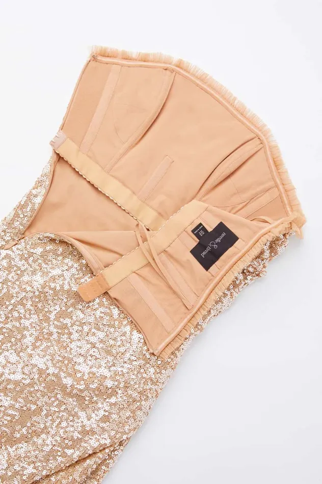 Women Embellished Dresses Needle and Thread Stellar Gloss Strapless Ankle Gown Gold Women Embellished Dresses Needle and Thread Stellar Gloss Strapless Ankle Gown Gold