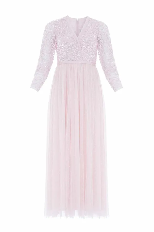 Women Embellished Dresses Needle and Thread Tempest Bodice VNeck Ankle Gown Pink