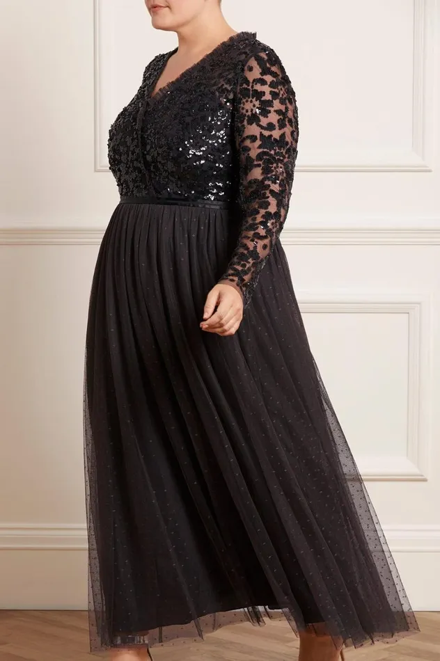 Women Embellished Dresses Needle and Thread Tempest VNeck Bodice Ankle Gown Black