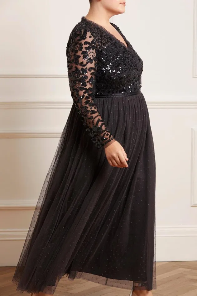 Women Embellished Dresses Needle and Thread Tempest VNeck Bodice Ankle Gown Black