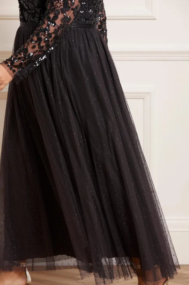 Women Embellished Dresses Needle and Thread Tempest VNeck Bodice Ankle Gown Black