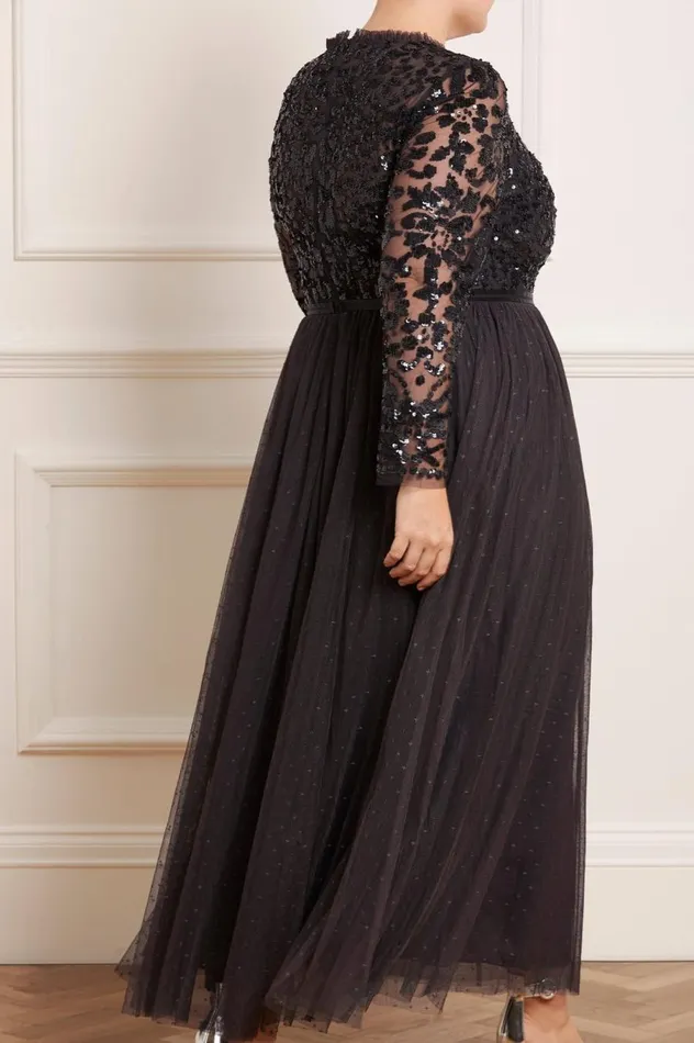 Women Embellished Dresses Needle and Thread Tempest VNeck Bodice Ankle Gown Black
