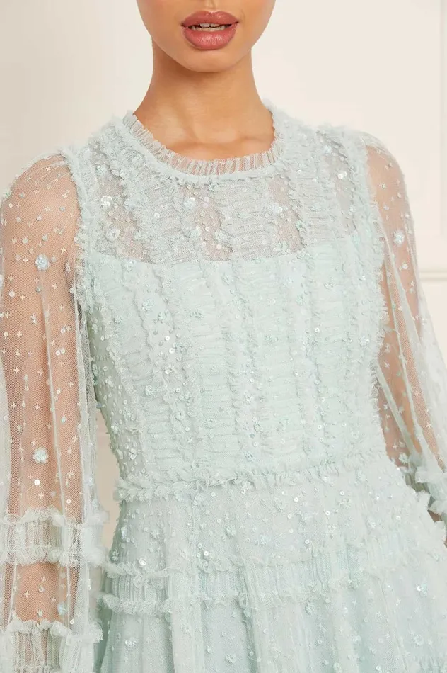 Women Embellished Dresses Needle and Thread Violet Shimmer Ankle Gown Green