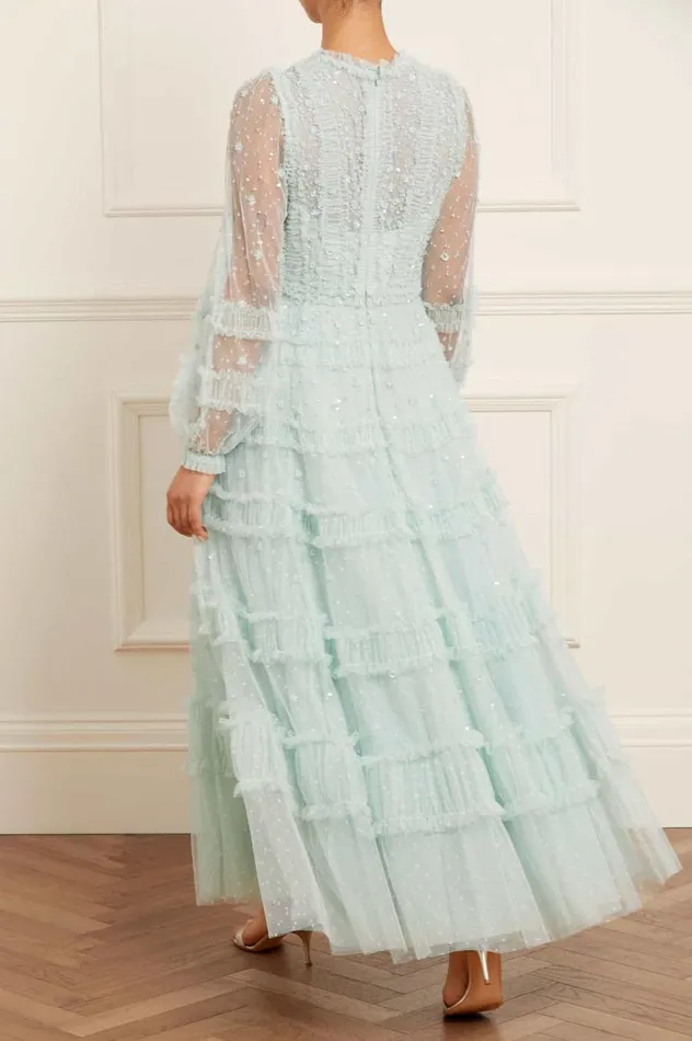 Women Embellished Dresses Needle and Thread Violet Shimmer Ankle Gown Green