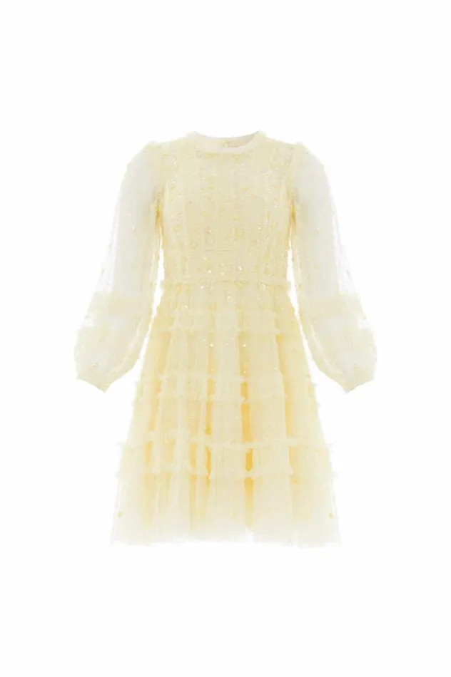 Women Embellished Dresses Needle and Thread Violet Shimmer Micro Mini Dress Yellow