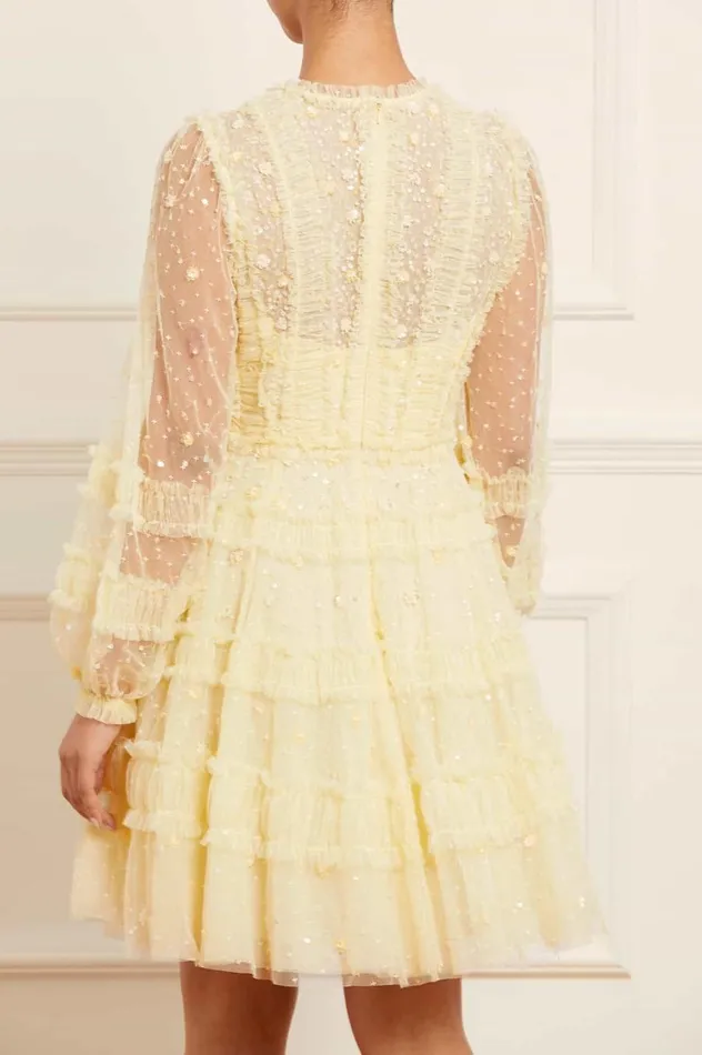 Women Embellished Dresses Needle and Thread Violet Shimmer Micro Mini Dress Yellow