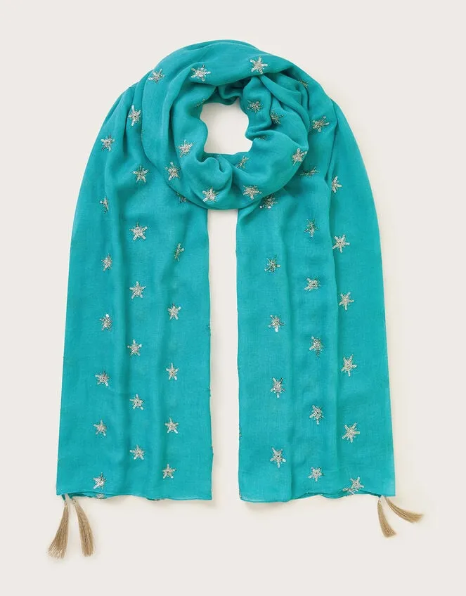 Women Embellished Lightweight Scarf Blue Monsoon Scarves