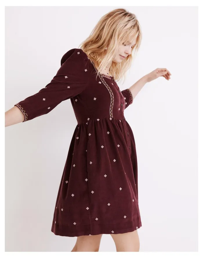 Women Embroidered Corduroy Button Front Mini Dress Dark Fig Madewell Dresses Women Embroidered Corduroy Button Front Mini Dress Dark Fig Madewell Dresses
