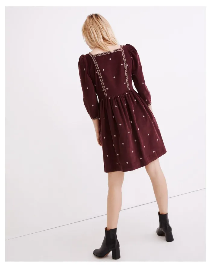 Women Embroidered Corduroy Button Front Mini Dress Dark Fig Madewell Dresses Women Embroidered Corduroy Button Front Mini Dress Dark Fig Madewell Dresses
