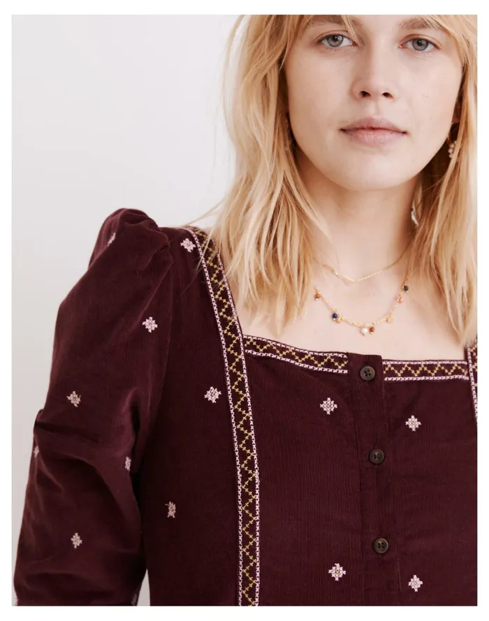 Women Embroidered Corduroy Button Front Mini Dress Dark Fig Madewell Dresses Women Embroidered Corduroy Button Front Mini Dress Dark Fig Madewell Dresses