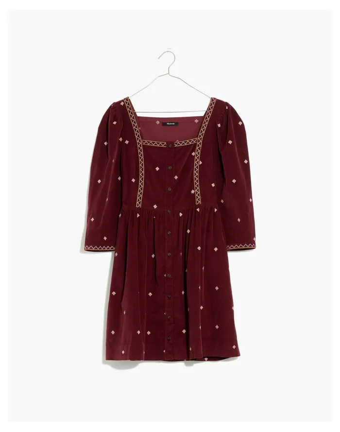 Women Embroidered Corduroy Button Front Mini Dress Dark Fig Madewell Dresses Women Embroidered Corduroy Button Front Mini Dress Dark Fig Madewell Dresses