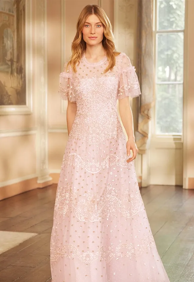 Women Embroidered Dresses Needle and Thread Beatrice Gown Pink