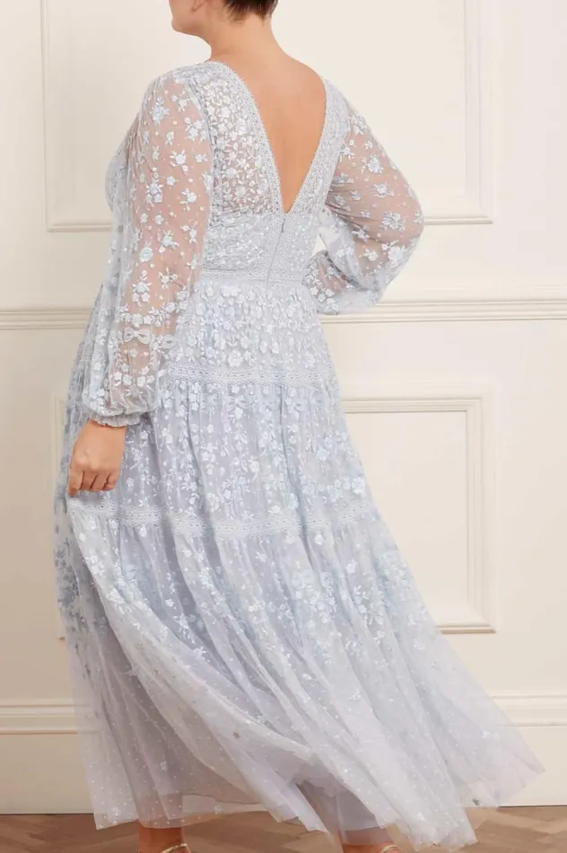 Women Embroidered Dresses Needle and Thread Celestia Ribbon Ankle Gown Blue