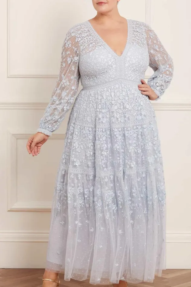 Women Embroidered Dresses Needle and Thread Celestia Ribbon Ankle Gown Blue