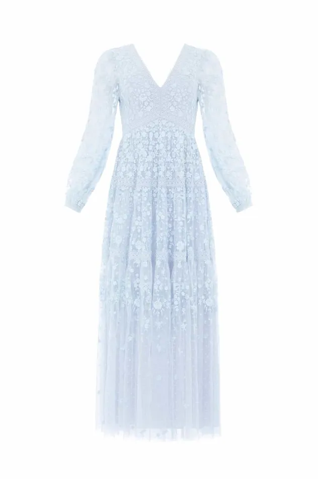 Women Embroidered Dresses Needle and Thread Celestia Ribbon Ankle Gown Blue