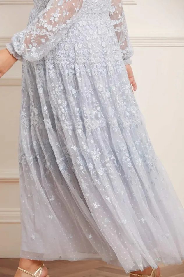 Women Embroidered Dresses Needle and Thread Celestia Ribbon Ankle Gown Blue