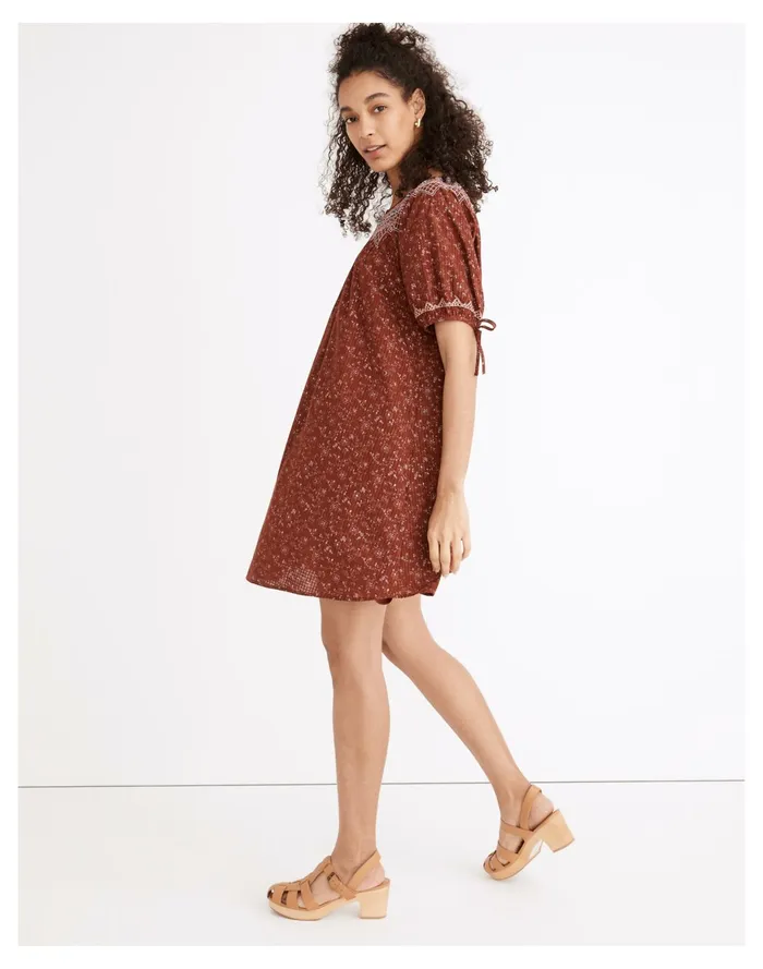 Women Embroidered Puff Sleeve Babydoll Dress In Dotted Vines Rusted Burgundy Madewell Dresses Women Embroidered Puff Sleeve Babydoll Dress In Dotted Vines Rusted Burgundy Madewell Dresses