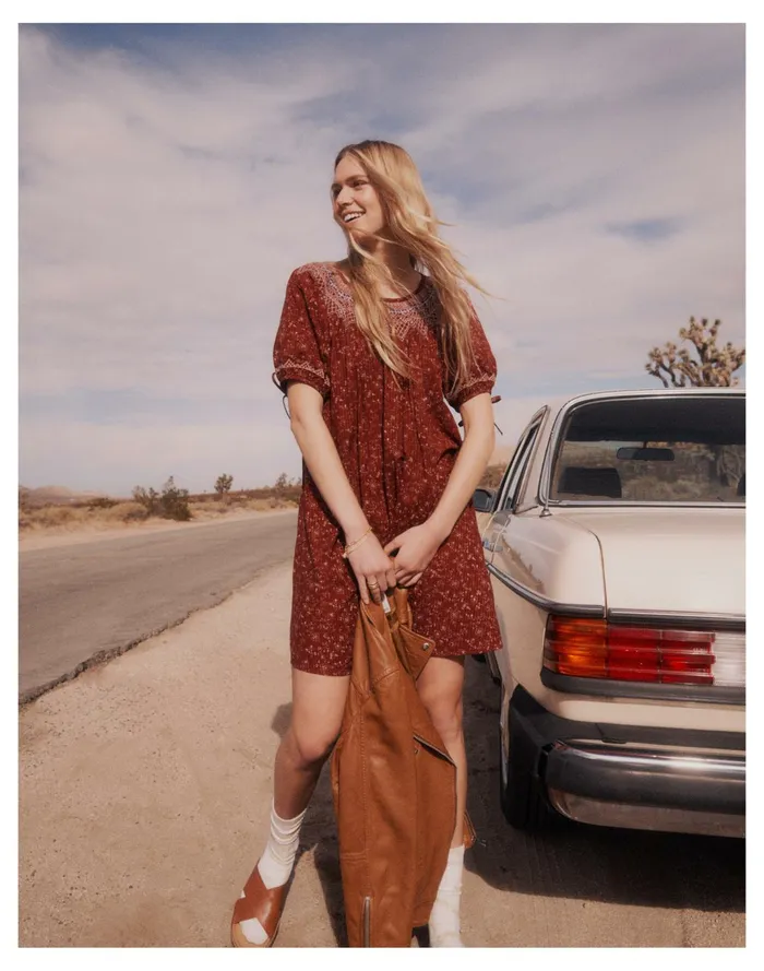 Women Embroidered Puff Sleeve Babydoll Dress In Dotted Vines Rusted Burgundy Madewell Dresses Women Embroidered Puff Sleeve Babydoll Dress In Dotted Vines Rusted Burgundy Madewell Dresses