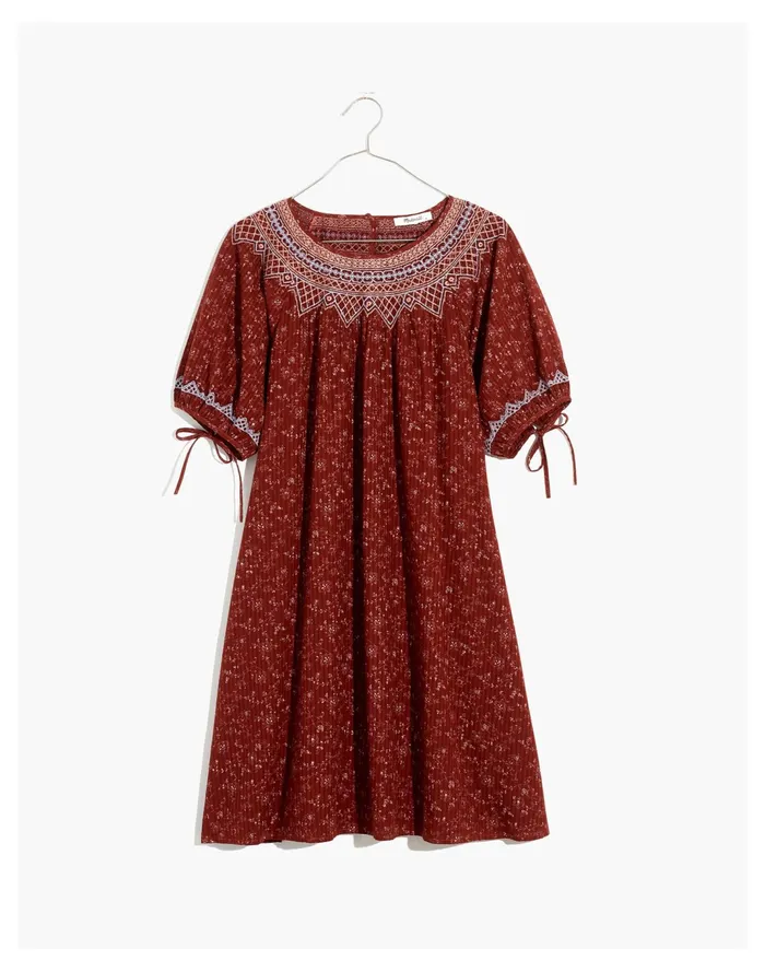 Women Embroidered Puff Sleeve Babydoll Dress In Dotted Vines Rusted Burgundy Madewell Dresses Women Embroidered Puff Sleeve Babydoll Dress In Dotted Vines Rusted Burgundy Madewell Dresses