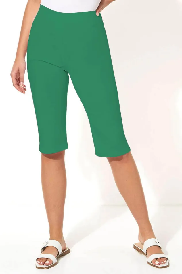Women Emerald Knee Length Elastic Waist Stretch Shorts Roman Coords