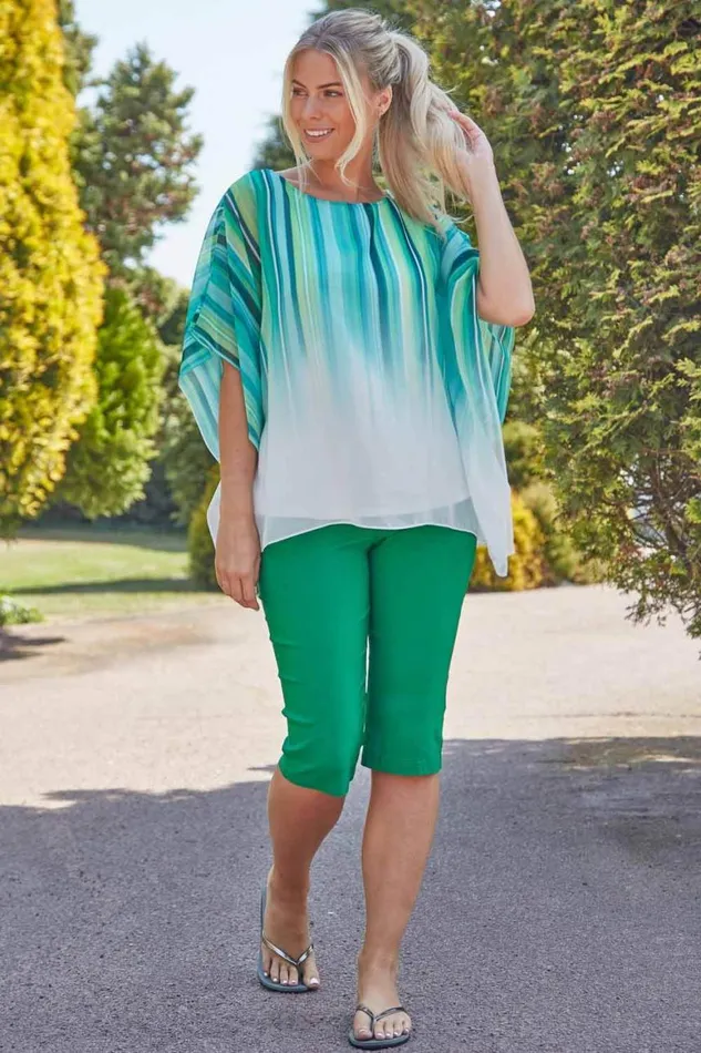 Women Emerald Knee Length Elastic Waist Stretch Shorts Roman Coords