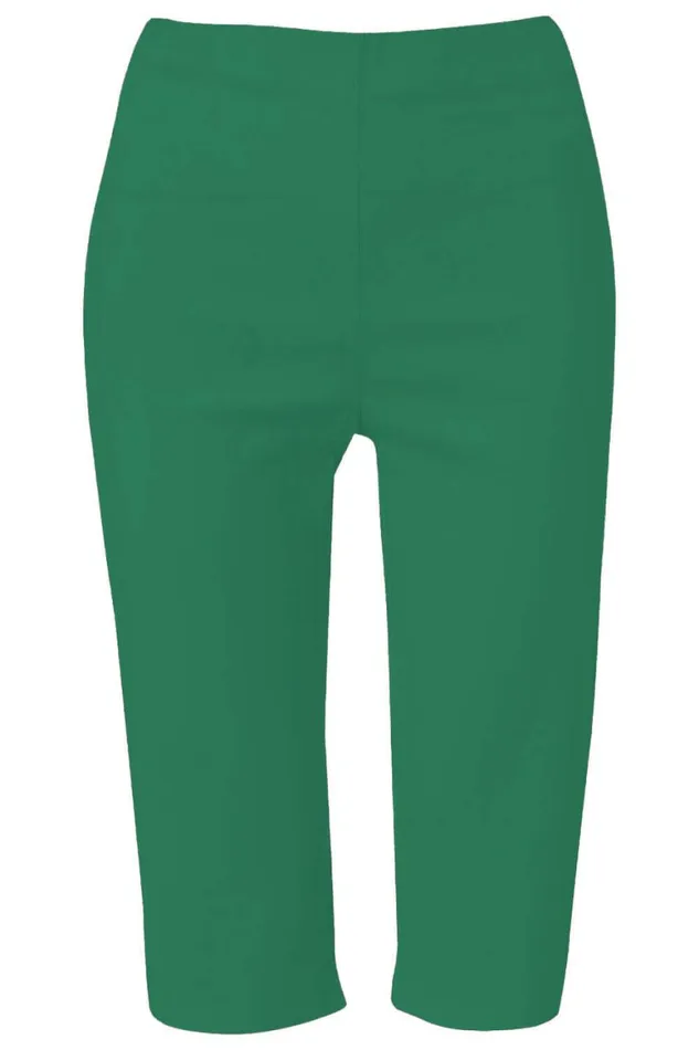 Women Emerald Knee Length Elastic Waist Stretch Shorts Roman Coords