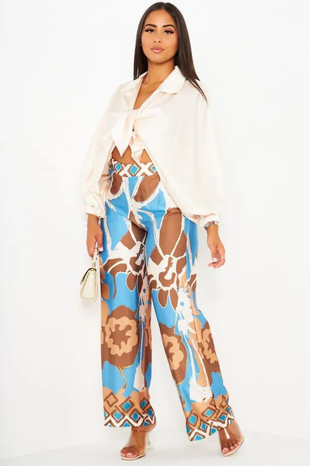 Women Ensemble 2 Pices Chemise Beige Pantalon Bleu Motif Beige Brentiny Paris Shirts and Blouses Women Ensemble 2 Pices Chemise Beige Pantalon Bleu Motif Beige Brentiny Paris Shirts and Blouses