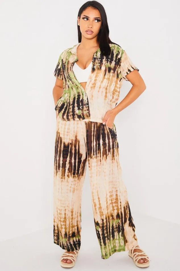Women Ensemble 2 Pices Chemise Pantalon Tie And Dye BeigeVert Beige Brentiny Paris Crop Tops Women Ensemble 2 Pices Chemise Pantalon Tie And Dye BeigeVert Beige Brentiny Paris Crop Tops