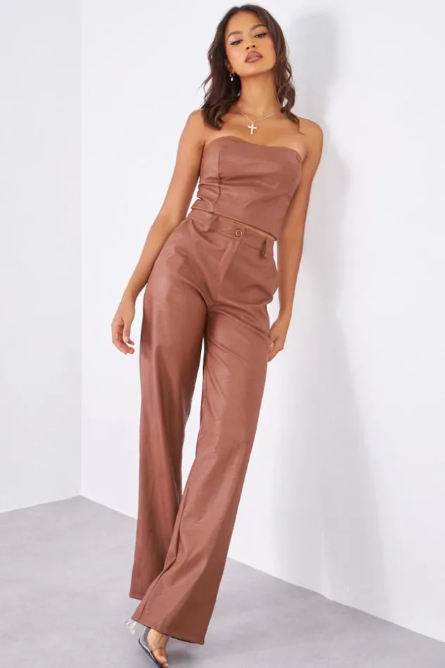 Women Ensemble 2 Pices Crop Top Pantalon En Simili Cuir Marron Brown Brentiny Paris Top And Tank Tops Women Ensemble 2 Pices Crop Top Pantalon En Simili Cuir Marron Brown Brentiny Paris Top And Tank Tops