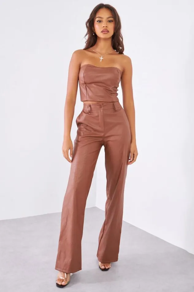 Women Ensemble 2 Pices Crop Top Pantalon En Simili Cuir Marron Brown Brentiny Paris Top And Tank Tops Women Ensemble 2 Pices Crop Top Pantalon En Simili Cuir Marron Brown Brentiny Paris Top And Tank Tops