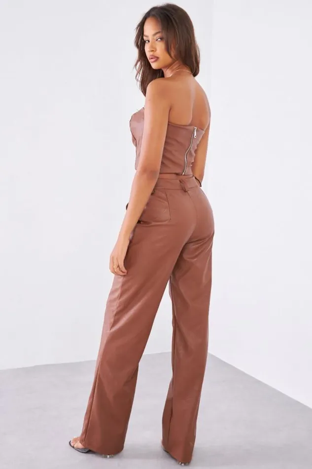 Women Ensemble 2 Pices Crop Top Pantalon En Simili Cuir Marron Brown Brentiny Paris Top And Tank Tops Women Ensemble 2 Pices Crop Top Pantalon En Simili Cuir Marron Brown Brentiny Paris Top And Tank Tops