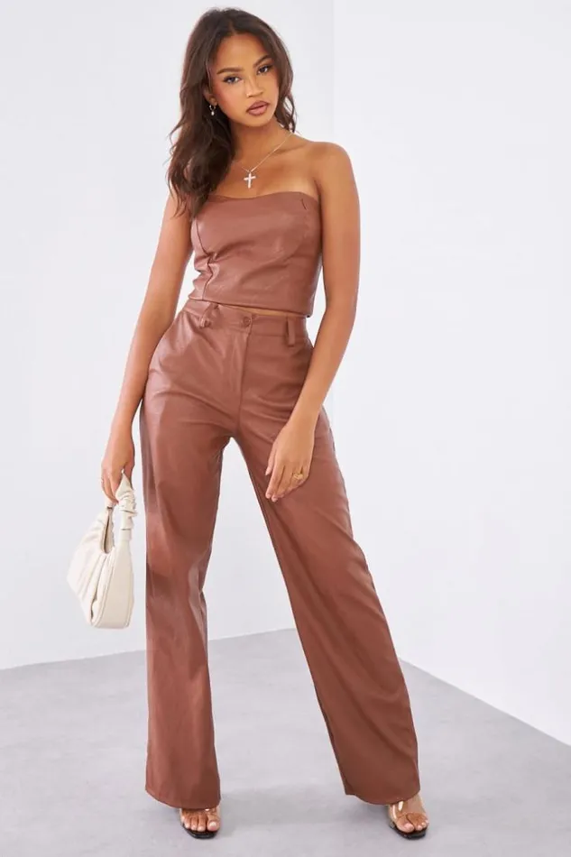Women Ensemble 2 Pices Crop Top Pantalon En Simili Cuir Marron Brown Brentiny Paris Top And Tank Tops Women Ensemble 2 Pices Crop Top Pantalon En Simili Cuir Marron Brown Brentiny Paris Top And Tank Tops