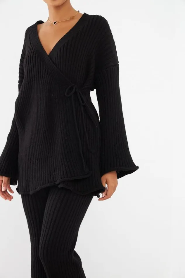 Women Ensemble 2 Pices Gilet Crois Pantalon Noir En Maille Black Brentiny Paris Cardigans Women Ensemble 2 Pices Gilet Crois Pantalon Noir En Maille Black Brentiny Paris Cardigans