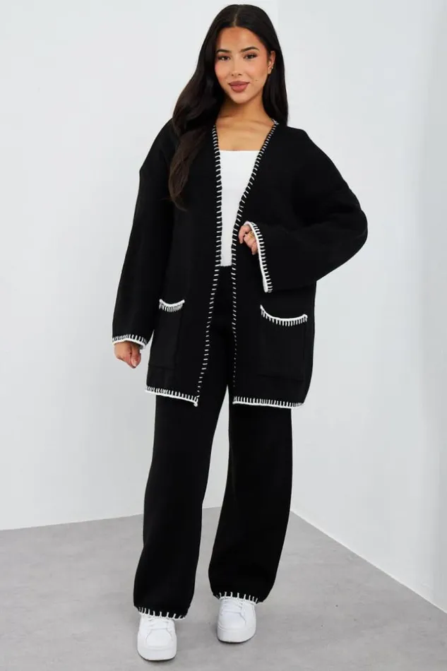 Women Ensemble 2 Pices Gilet Pantalon Noir Black Brentiny Paris Cardigans