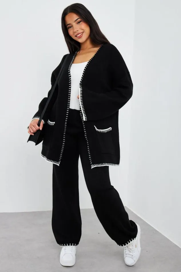 Women Ensemble 2 Pices Gilet Pantalon Noir Black Brentiny Paris Cardigans