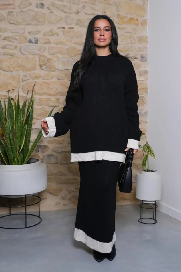 Women Ensemble 2 Pices Pull Jupe Bicolore Noir Et Beige Black Brentiny Paris White Tops Women Ensemble 2 Pices Pull Jupe Bicolore Noir Et Beige Black Brentiny Paris White Tops