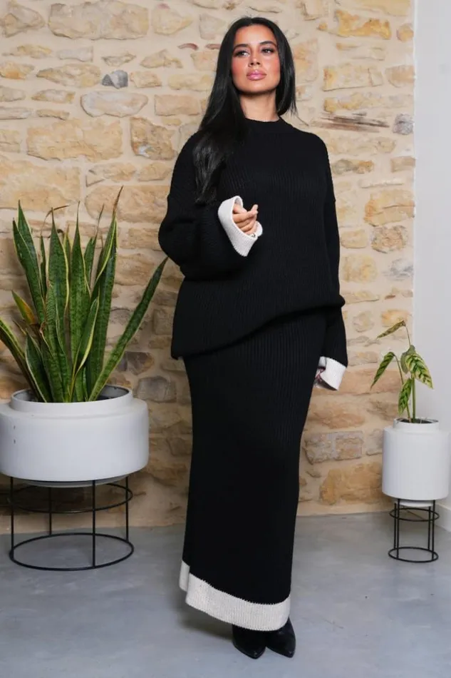 Women Ensemble 2 Pices Pull Jupe Bicolore Noir Et Beige Black Brentiny Paris White Tops Women Ensemble 2 Pices Pull Jupe Bicolore Noir Et Beige Black Brentiny Paris White Tops