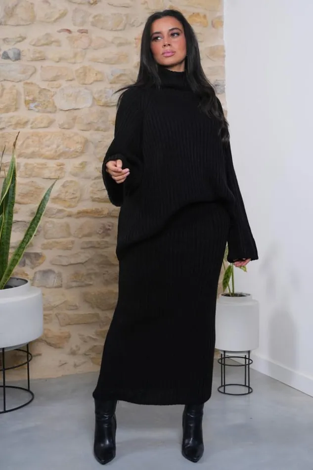 Women Ensemble 2 Pices Pull Jupe En Maille Noir Black Brentiny Paris Sets With Top Bottoms Women Ensemble 2 Pices Pull Jupe En Maille Noir Black Brentiny Paris Sets With Top Bottoms