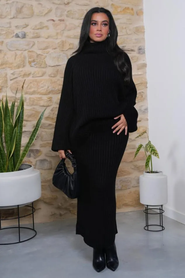 Women Ensemble 2 Pices Pull Jupe En Maille Noir Black Brentiny Paris Sets With Top Bottoms Women Ensemble 2 Pices Pull Jupe En Maille Noir Black Brentiny Paris Sets With Top Bottoms